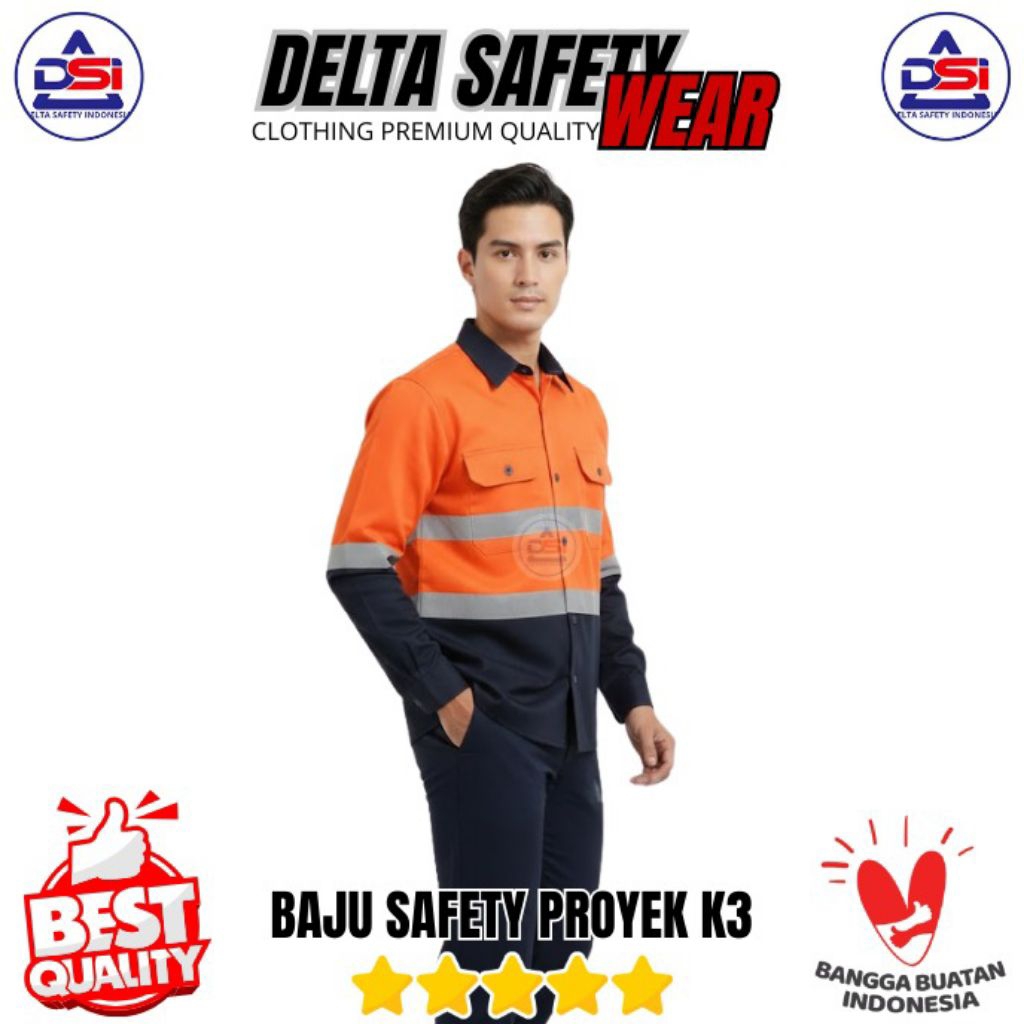 Baju Safety Proyek Premium - Wearpack Safety baju Lengan Panjang - Kemeja Safety Warna Kombinasi