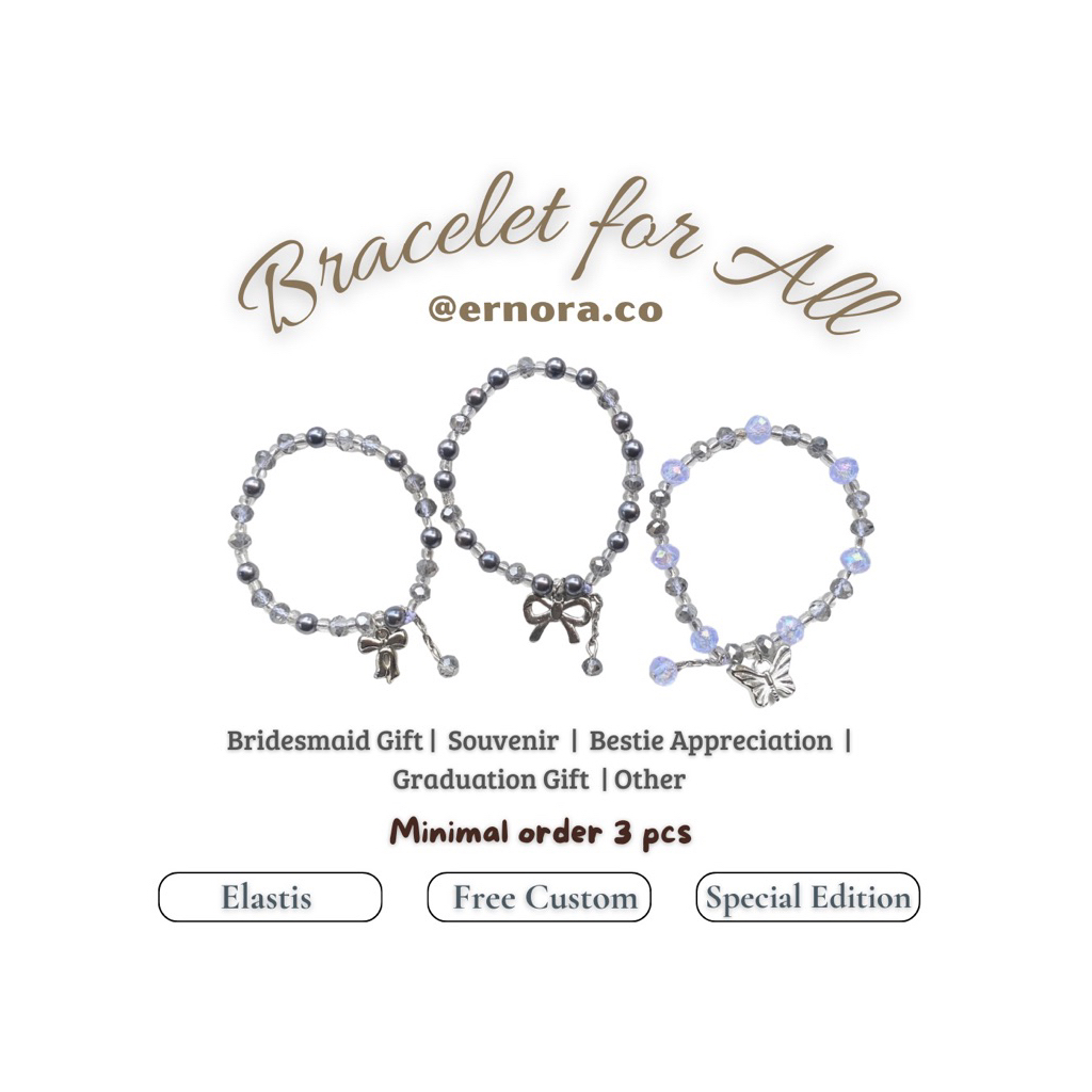 Bracelet Gelang Paket 3 in 1 Silver Edition Souvenir Bridesmaid Couple Bestie