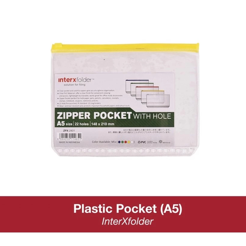 MAP ZIPPER TRANSPARAN  TRANSPARENT / MAP RESLETING BERLUBANG / ZIP POCKET MULTI HOLES / DOCUMENT BAG