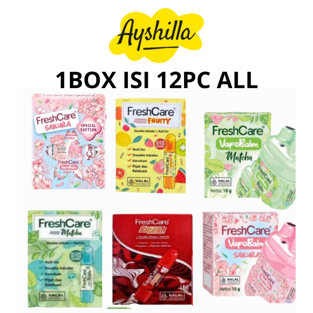 FreshCare 1 BOX isi 12- Matcha 4 in 1 Double Inhaler + Roll On fresh care SAKURA FRUITY VAPO BALM