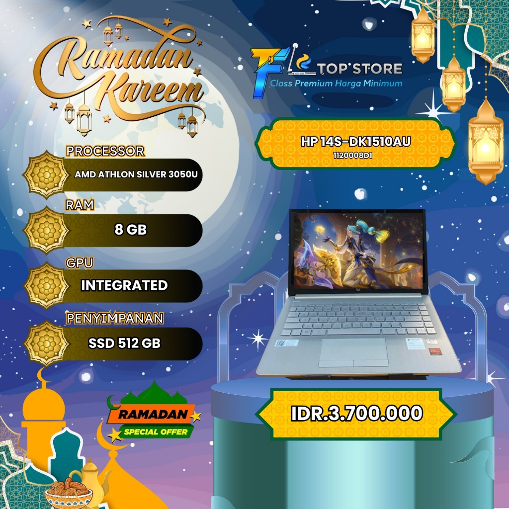 HP 14S-DK1510AU AMD ATHLON SILVER 3050U RAM 8/512GB