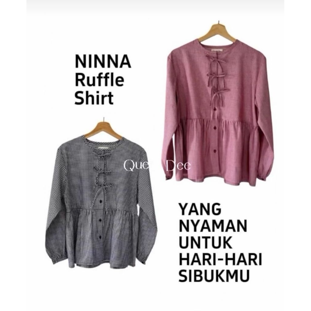 [NINNA RUFFLE SHIRT] Kemeja Wanita Ruffle Pita | Blouse Wanita Kotak-kotak | Kemeja Wanita untuk for