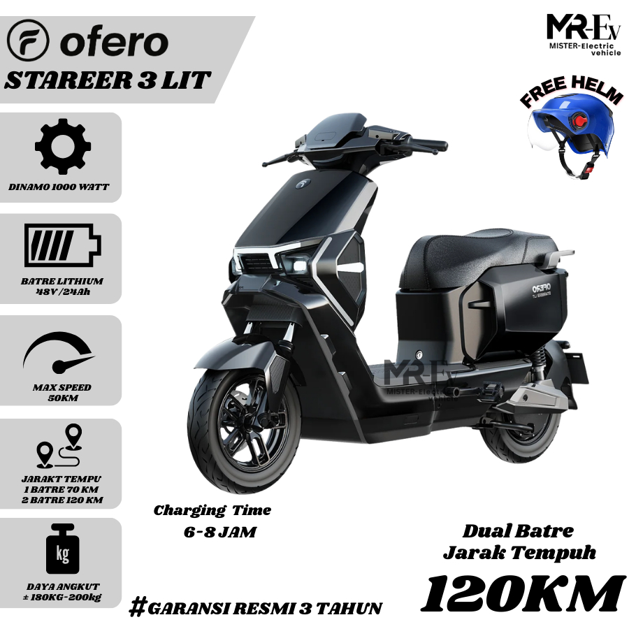 OFERO Sepeda Listrik Ofero Stareer 3 Lit Terbaru Garansi Resmi 2 Tahun Dinamo 1000Watt