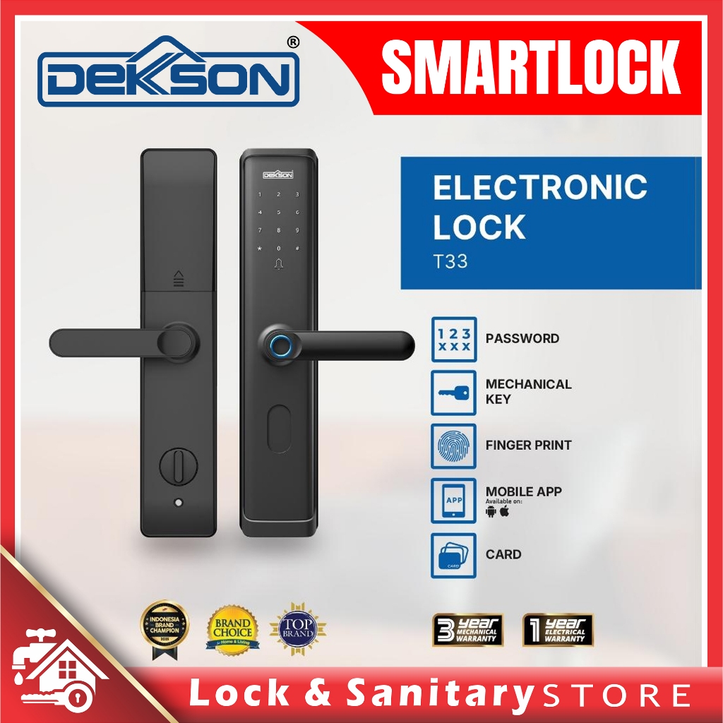 Smartlock DEKKSON Electronic Digital Lock Kunci Digital T33 Grey Gagang Pintu Otomatis