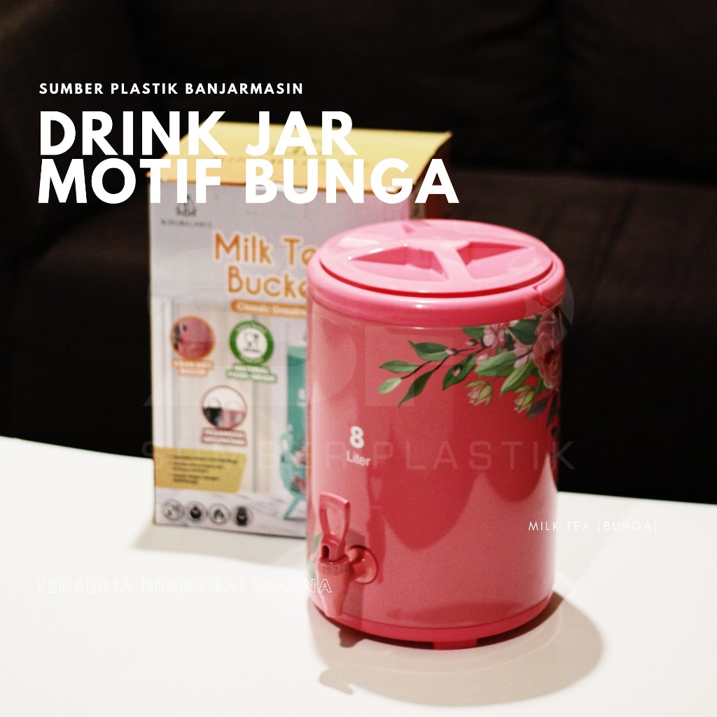 Milk Tea Motif Bunga 8 10 12 Liter Water Jug 8L 10L 12L Bucket Drink Jar Stainless Steel Termos Air 