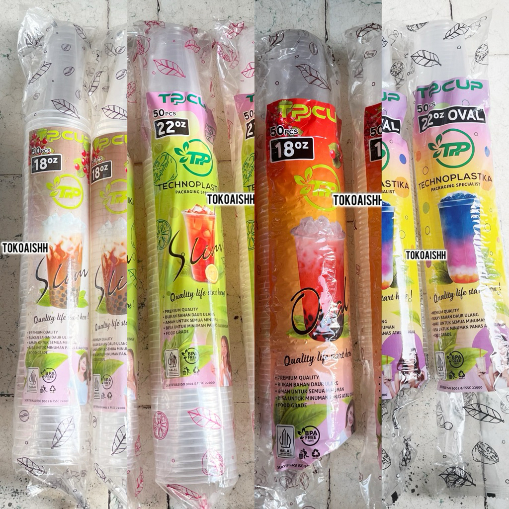 INSTAN ONLY [50PCS] gelas plastik 18 oval , 22 oval, 18 slim, 22 slim - cup techno - gelas plastik t