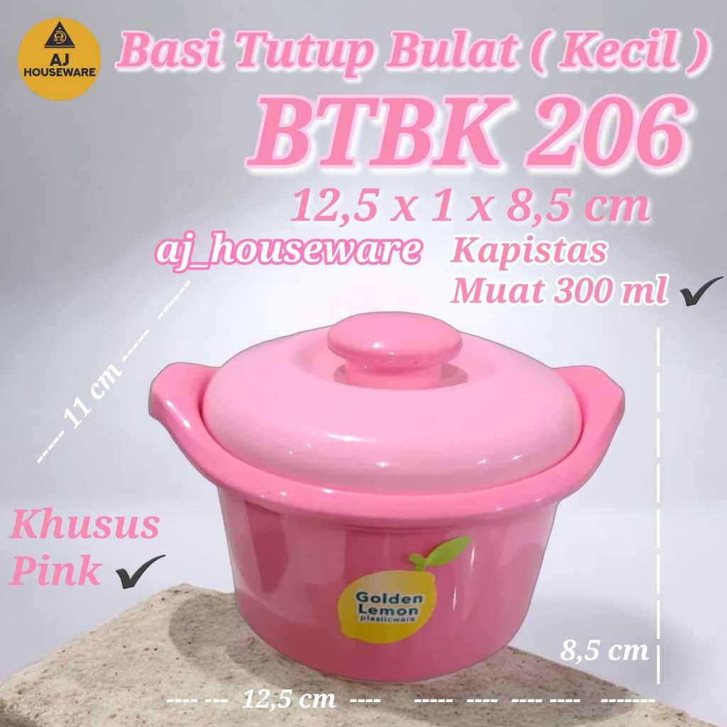 BTBK 206 190 191 192 169 168 BASI TUTUP BULAT KECIL MINI 12 ,5 CM PINK / TEMPAT SAMBAL /MANGKOK TUTU