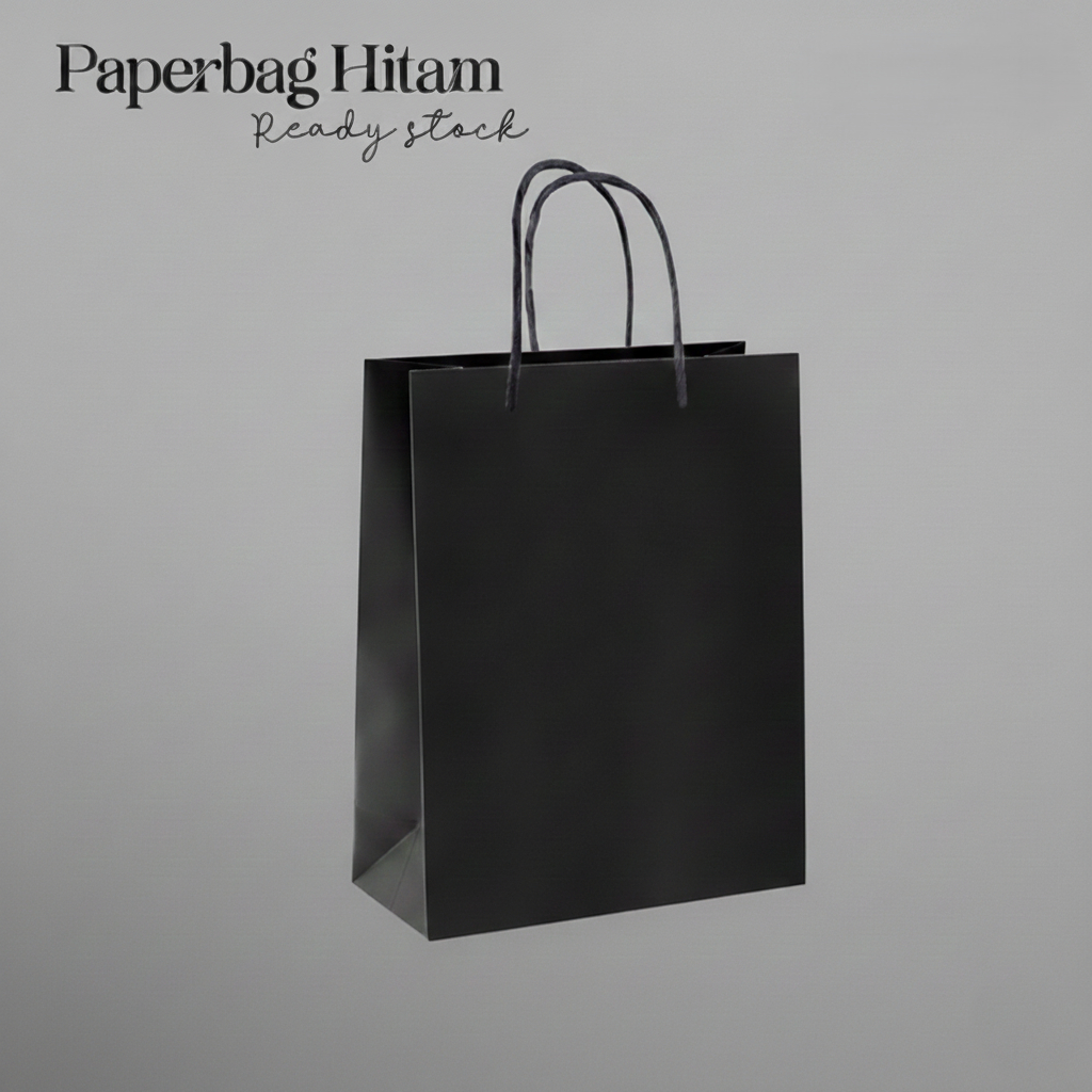 Paper Bag Hitam Polos All Size - Paper Bag Souvenir/ Kado - Packing Olshop [Ecer]