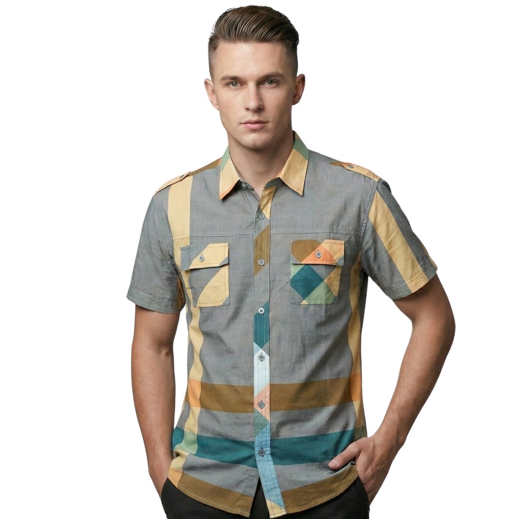 Kemeja Pria Lengan Pendek Motif Original Premium Pakaian Branded Sisa Ekspor