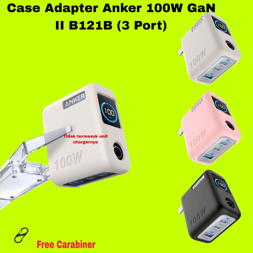 Case Cover Casing Silicone Protective Charger Adapter Anker 100W GaN II B121B (3 Port) + Carabiner