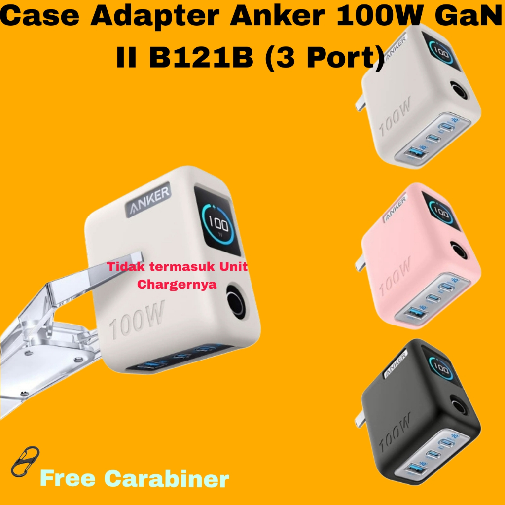 Case Cover Casing Silicone Protective Charger Adapter Anker 100W GaN II B121B (3 Port) + Carabiner