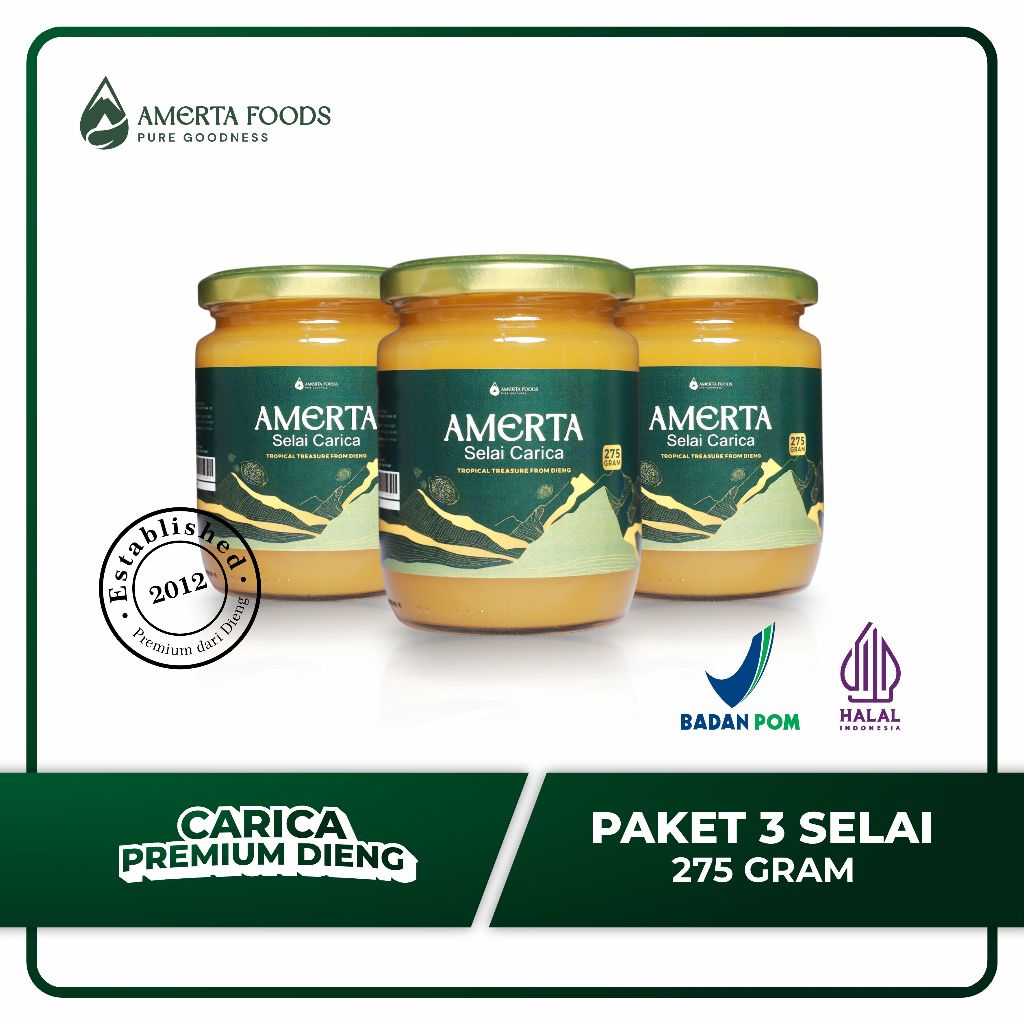 Amerta Carica Asli Dieng Premium | Selai Buah Carica – Paket 3 botol 275 gram