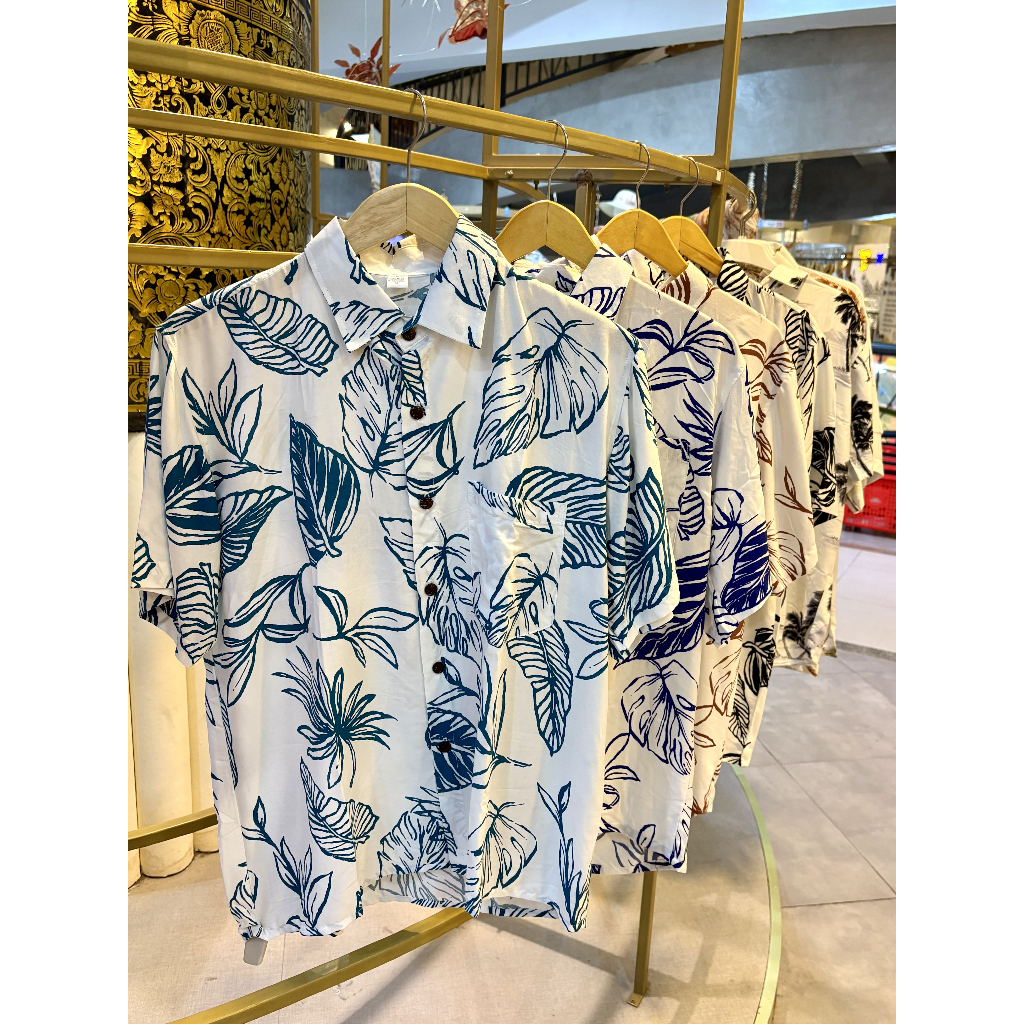 KEMEJA PANTAI MOTIF DAUN | HEM PANTAI - OLEH-OLEH KHAS BALI