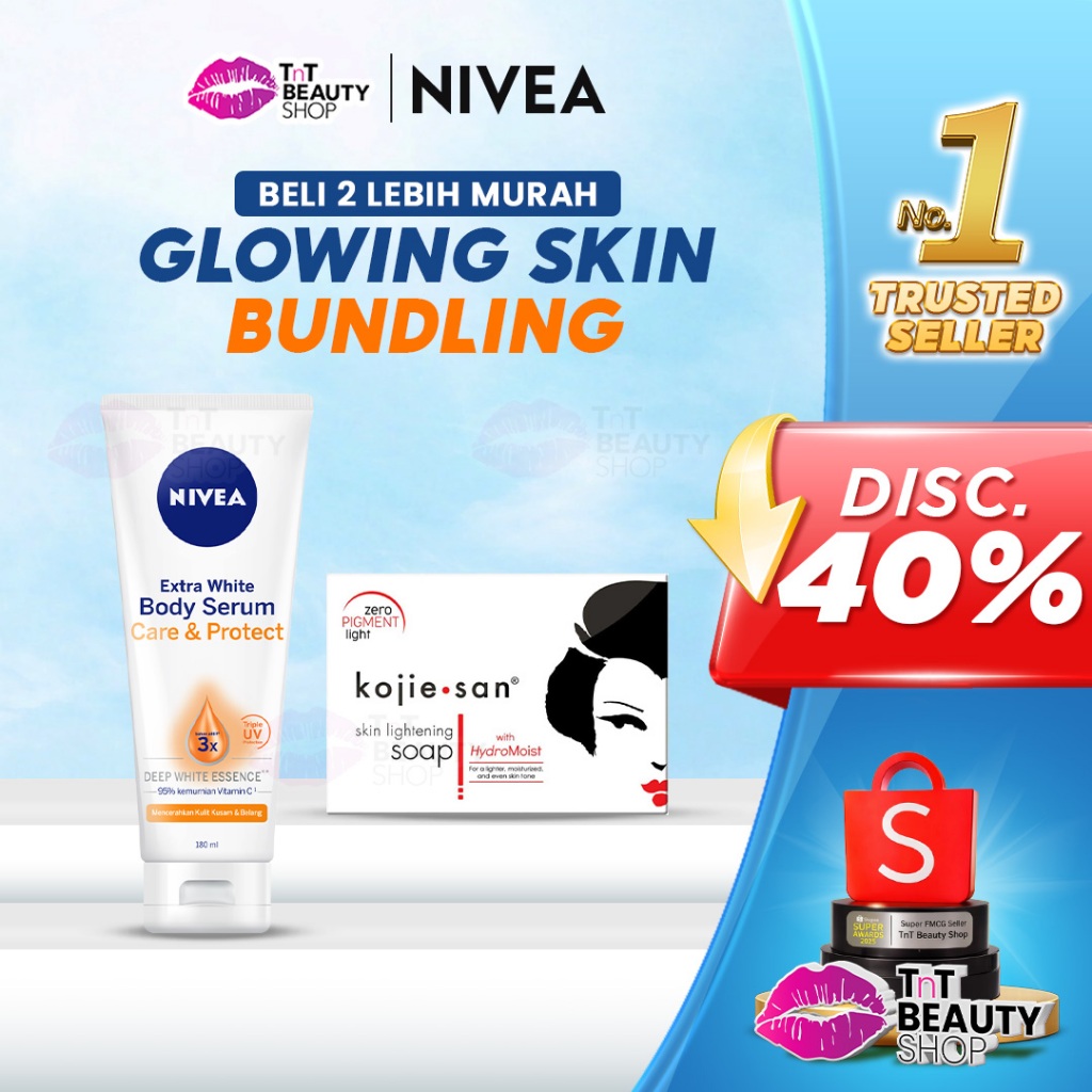 [BUNDLING] NIVEA Body Serum Extra White Care & Protect 180ML | Kojie San Skin Lightening Soap 135gr 