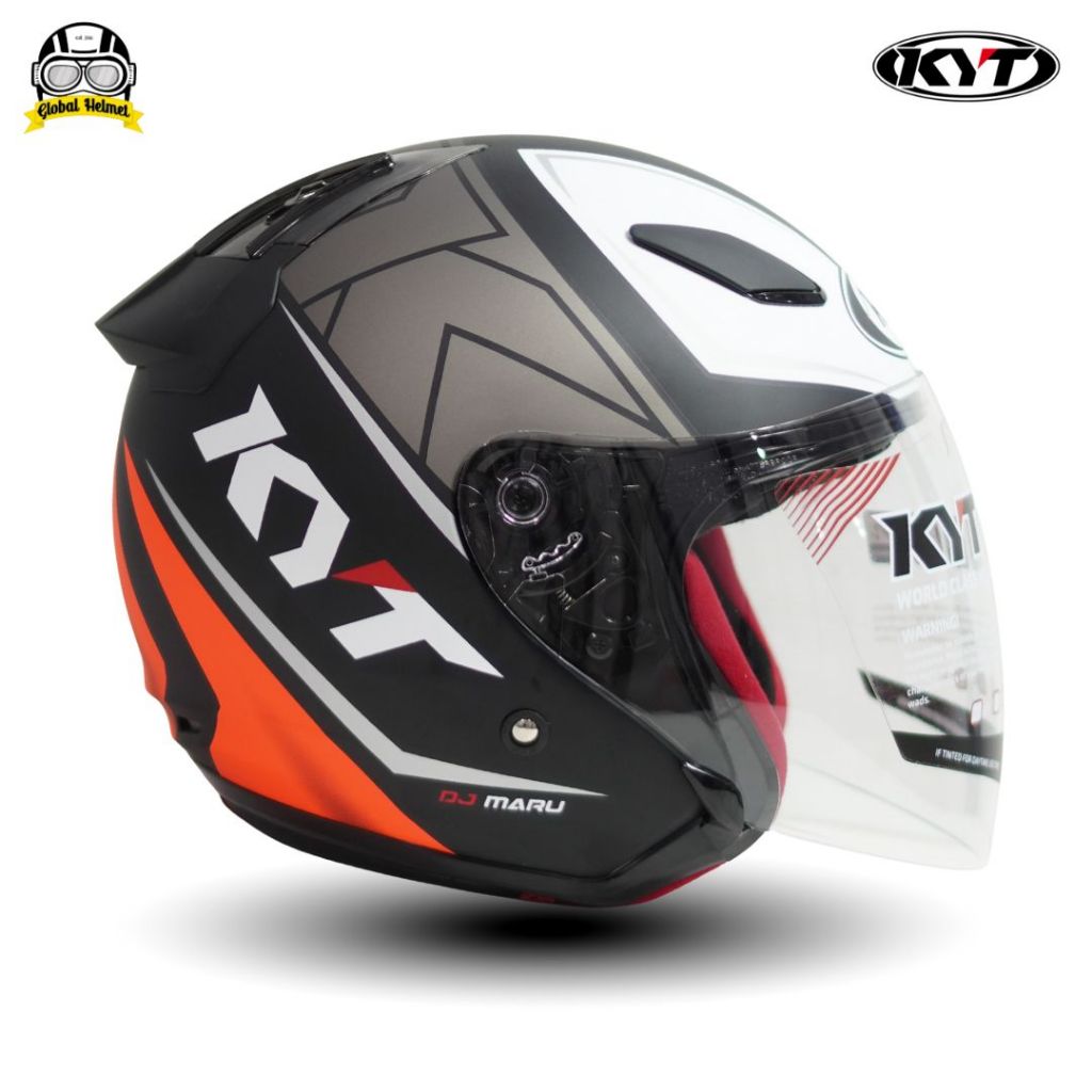HELM HALF FACE KYT DJ MARU KYT DJMARU MOTIF #17 MATT BLACK RED FLUO Helm