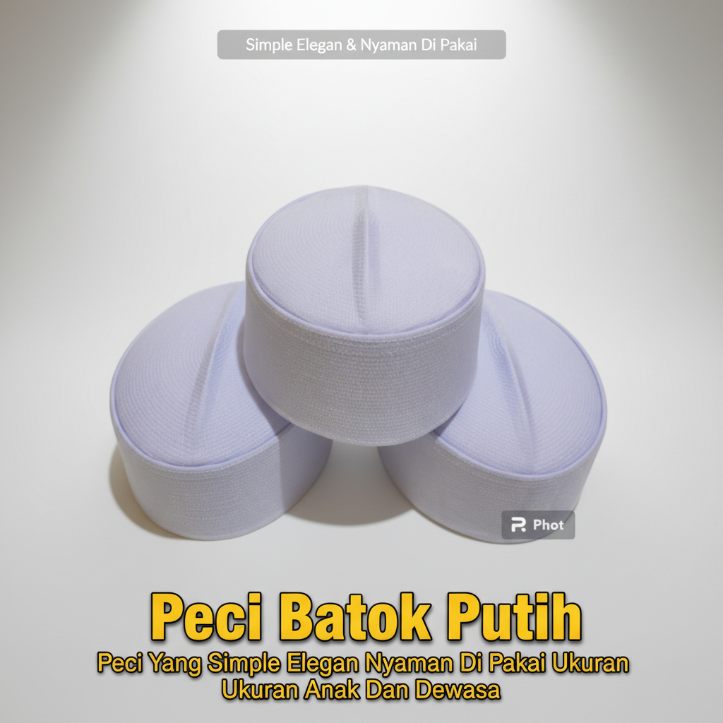 Peci Batok Putih Tinggi 7 Songkok Putih Polos Peci Batok Ceper Songkok Pendek