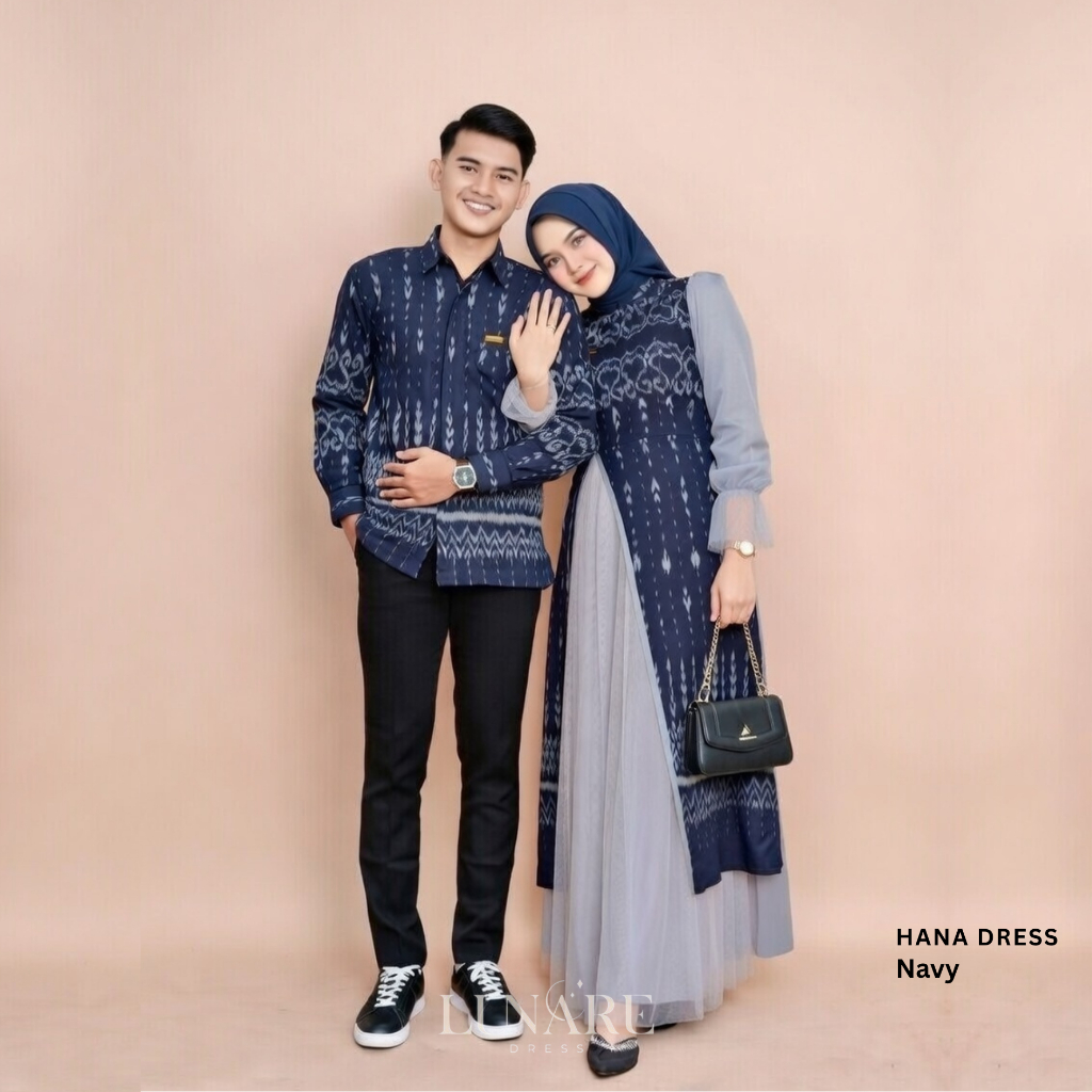 LUNARE - Set Couple Jennar Dress Navy Baju Gamis Kondangan Tenun Baju Wanita Terbaru Dress Korean St