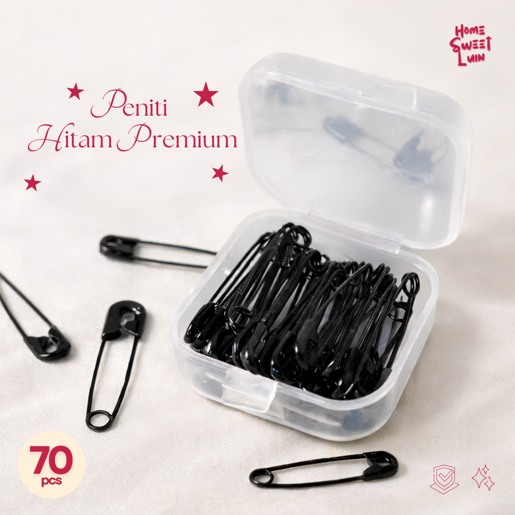 Peniti Isi 70 PCS Hitam Premium – Safety Pin Logam untuk Jilbab, Bros, Kerudung