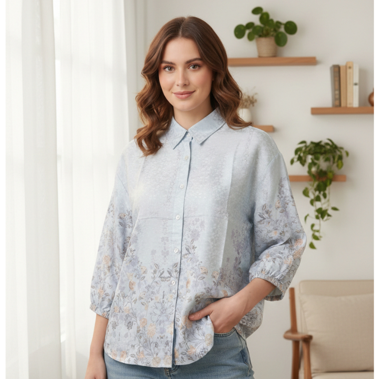 Atasan Kemeja Wanita rayon premium motif bunga