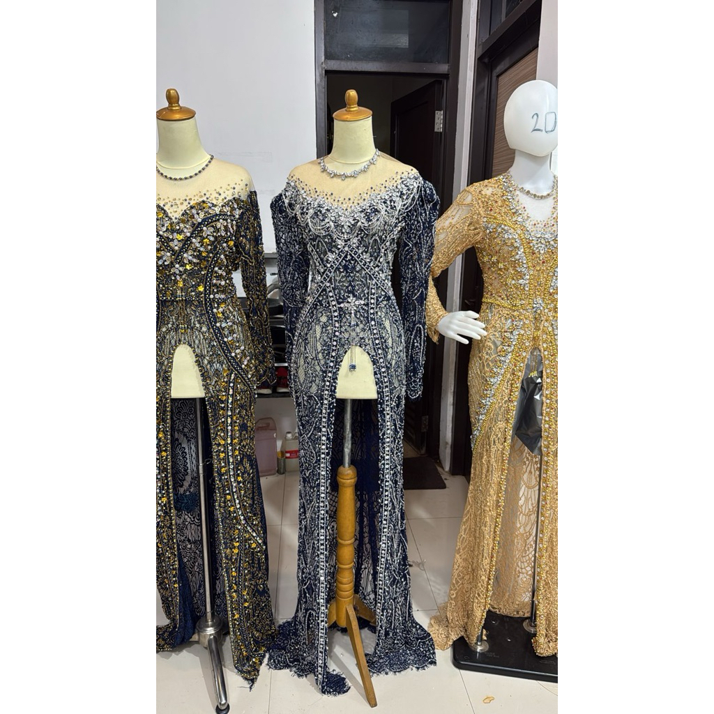 kebaya navy payet silver