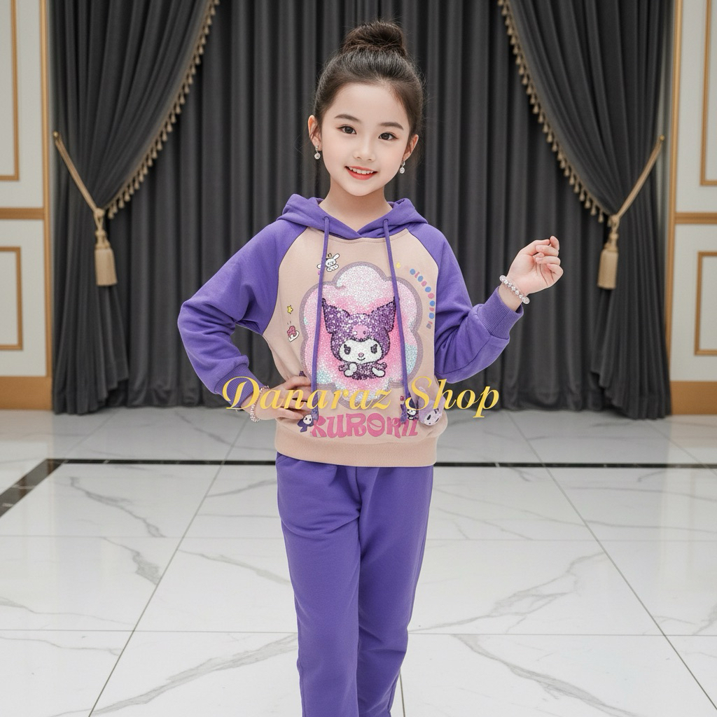D2804 | SETELAN KURO SEQUIN HOODIE | BAJU ANAK PEREMPUAN | SETELAN ANAK PEREMPUAN | PAKAIAN IMPORT |
