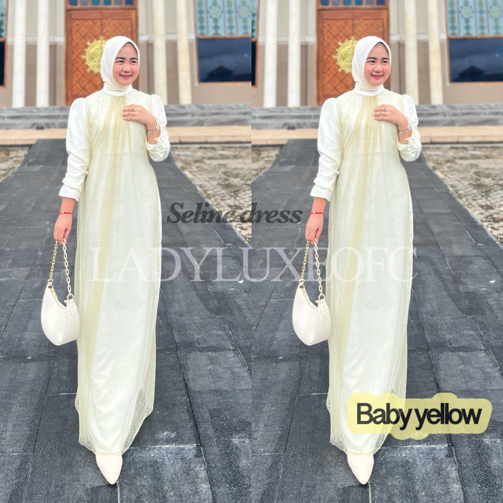 LADYLUXE Seline Dress satin mix tilee snow emerald blue soft yellow Gamis Pesta Kondangan Kekinian B