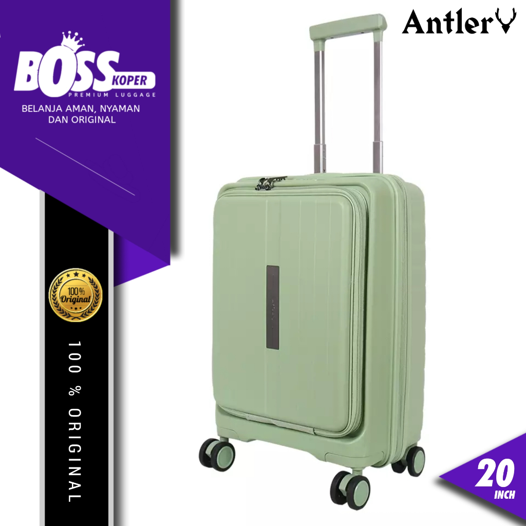 ANTLER koper 20 inch kabin hardcase bukaan depan tempat laptop tsa lock double zipper expand
