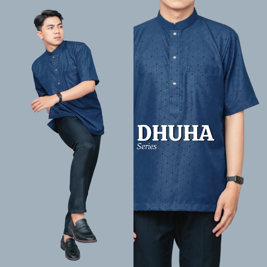 WAKTU DHUHA - Koko Dhuha Baju Muslim Pria Lengan Pendek Motif Embosse Hexagonal