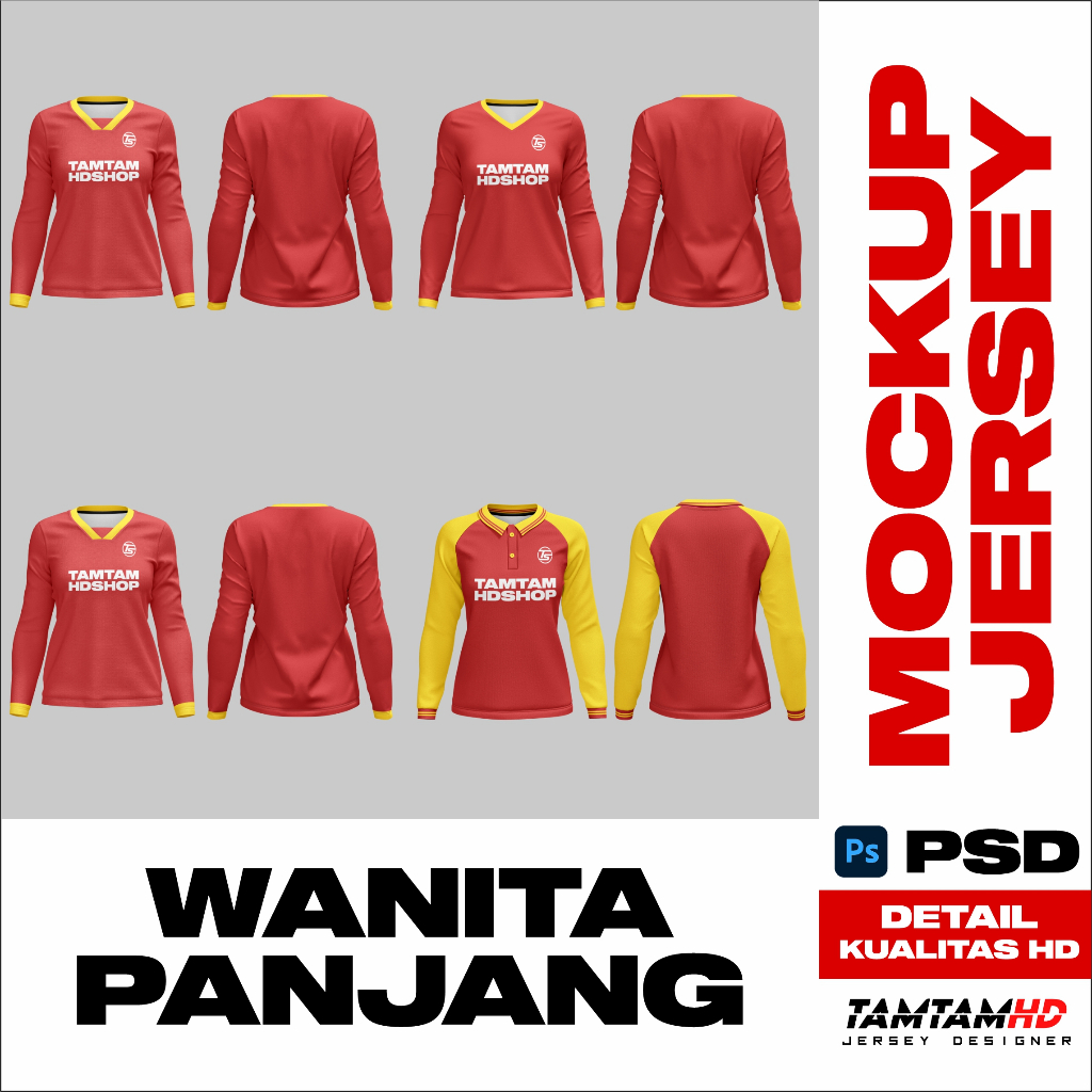 Mockup Jersey Wanita Lengan Panjang Photoshop