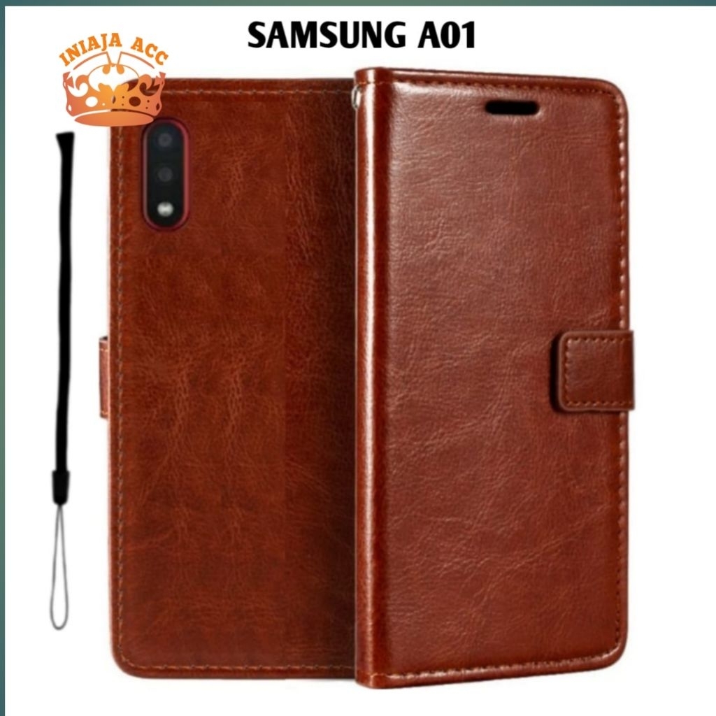 CASE SAMSUNG A01 LEATHER CASE SARUNG HP DOMPET KULIT FLIP COVER CASE BUKA TUTUP KESING DOMPET