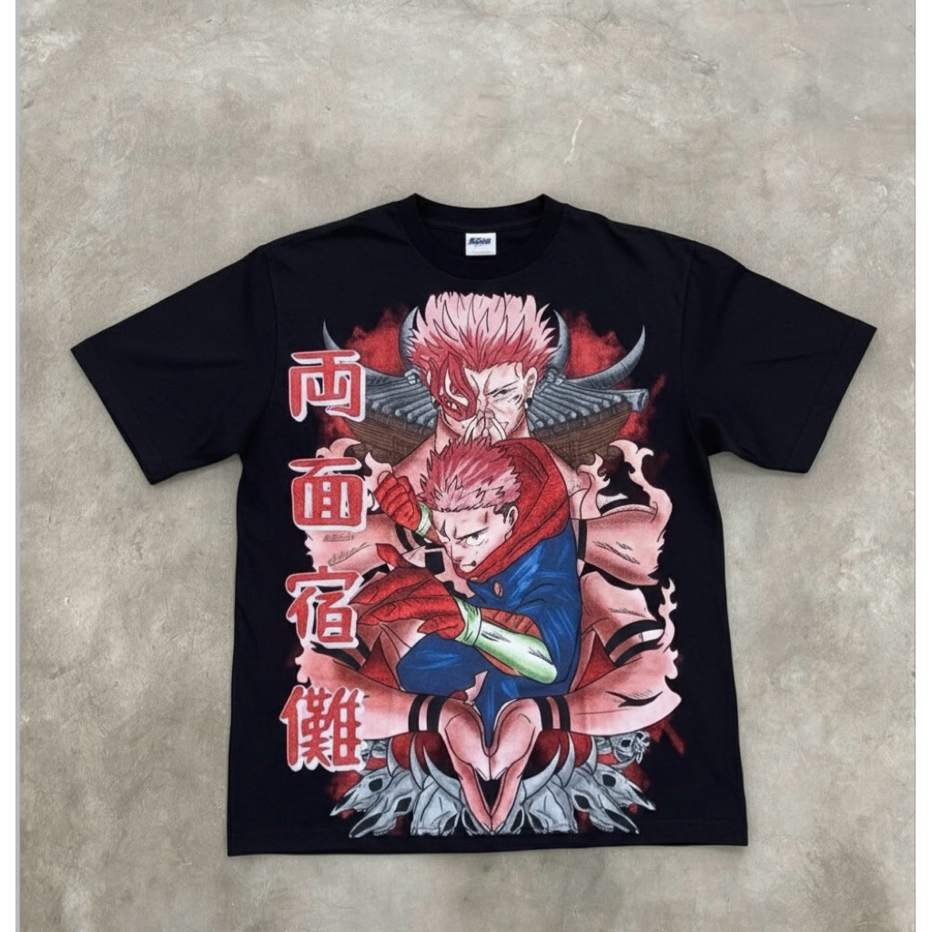 KAOS ANIME SUKUNA YUJI ITADORI JUJUTSU KAISEN STREETWEAR BLACK TEE OVERSIZE | Sukuna Yuji Itadori Ju