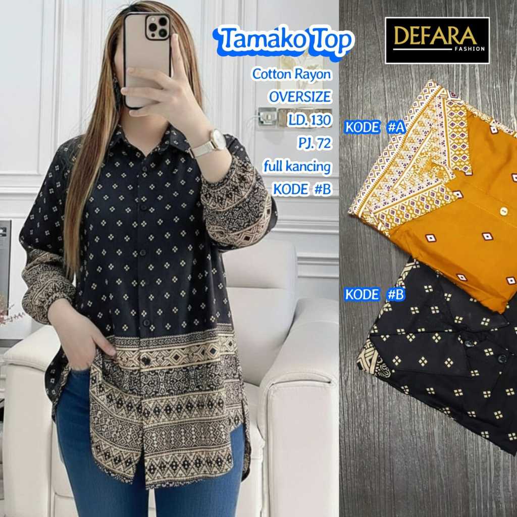 Tamako Top Blouse Kemeja Wanita Jumbo Original DEFARA FASHION Oversize LD 130 PB 72 Bahan Cotton Ray