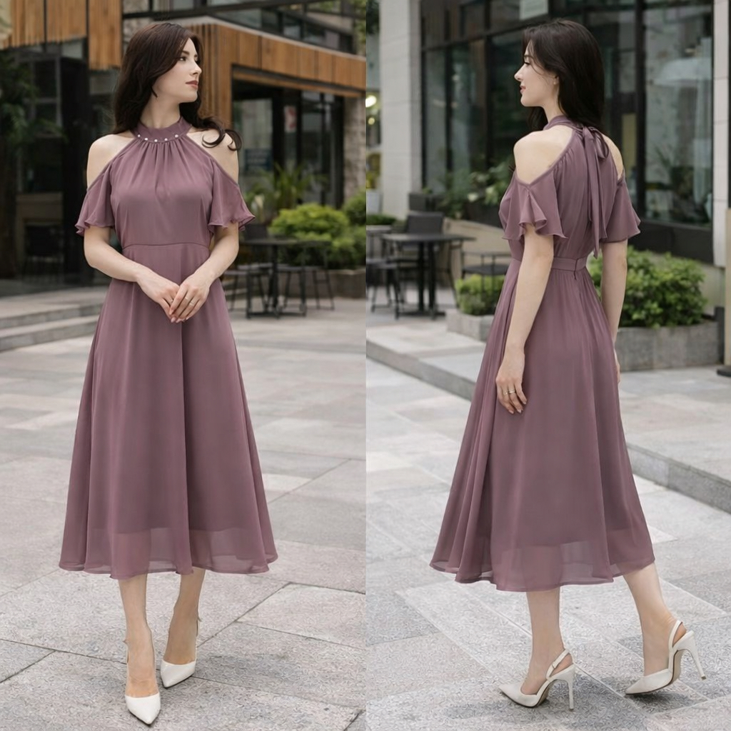 SHENY MIDI DRESS KOREAN STYLE VINTAGE DRESS POLOS