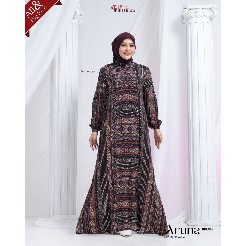 Fee Fashion Aruna Dress - Warna Burgundy Muslim Wanita Gamis