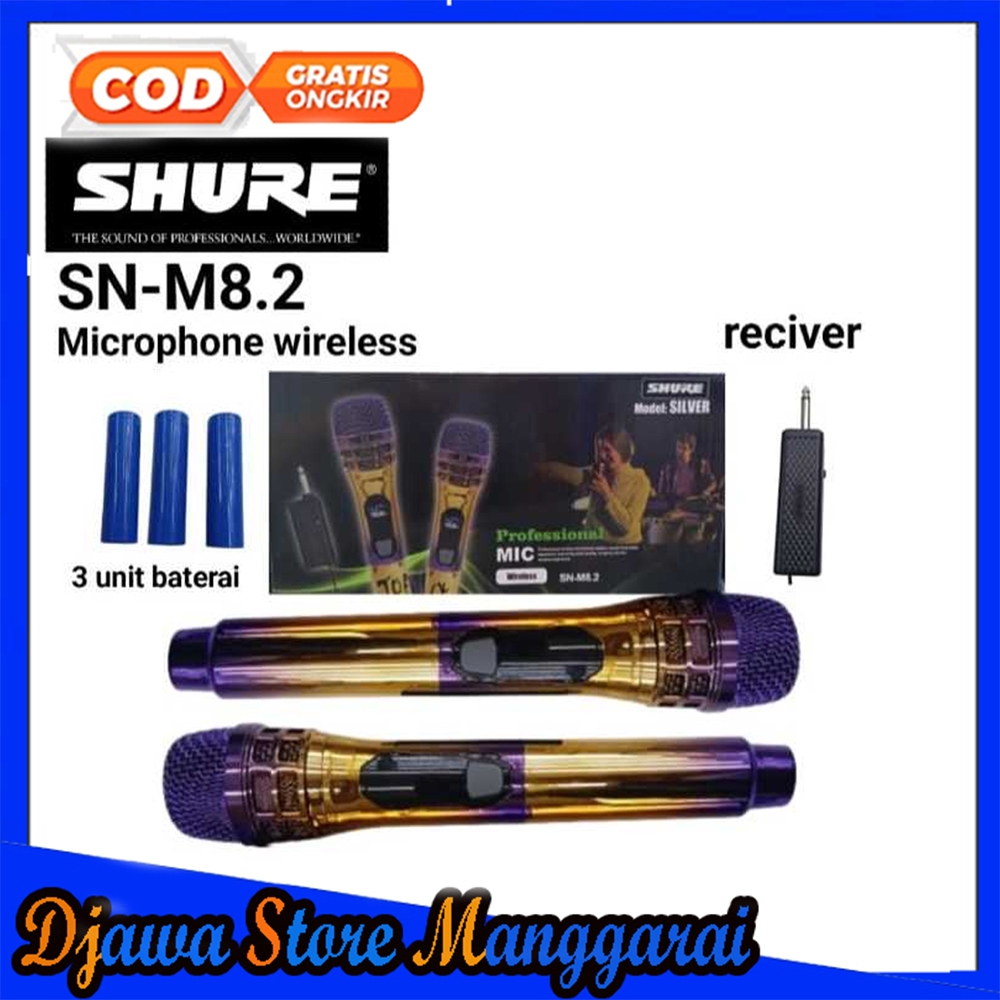 Mic Wireless Shure SN-M8.2 Double Handle Mikrofon Tanpa Kabel UHF - Suara Jernih Anti Noise Portabel