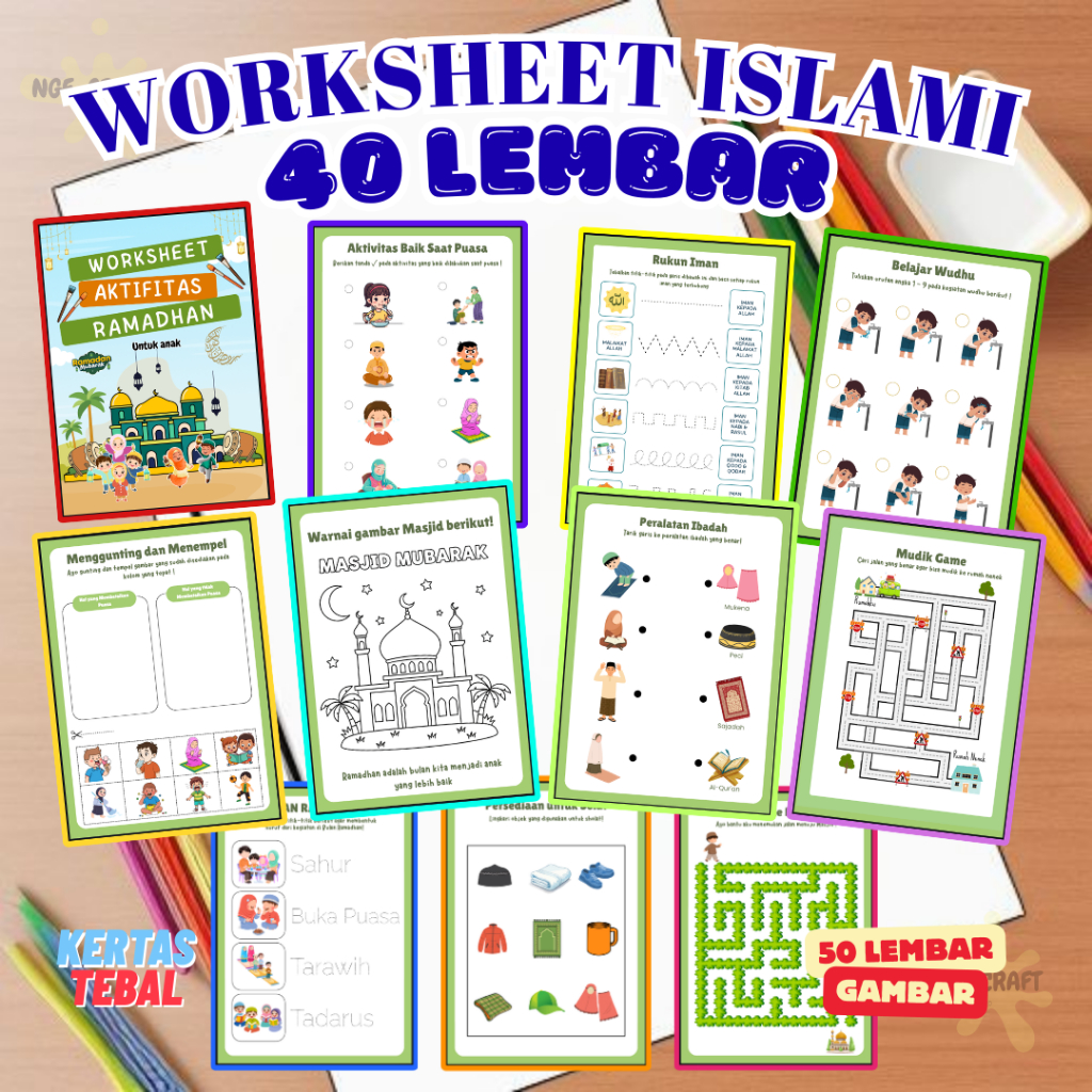 Worksheet islami A5 Coding Anak PAUD SD Full Color 30-40 lembar