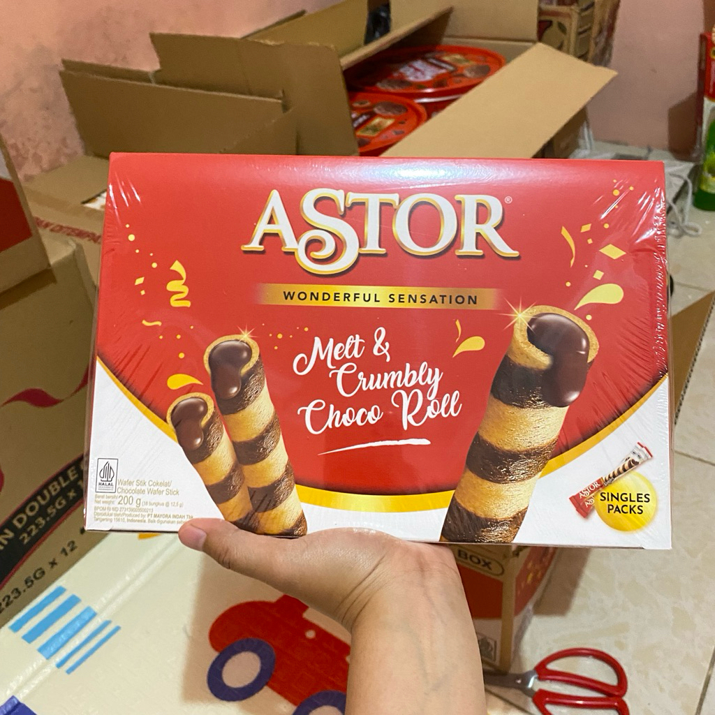 ECER Astor Melt & Crumbly Choco Roll 200g – Wafer Stick Cokelat (Singles Packs)