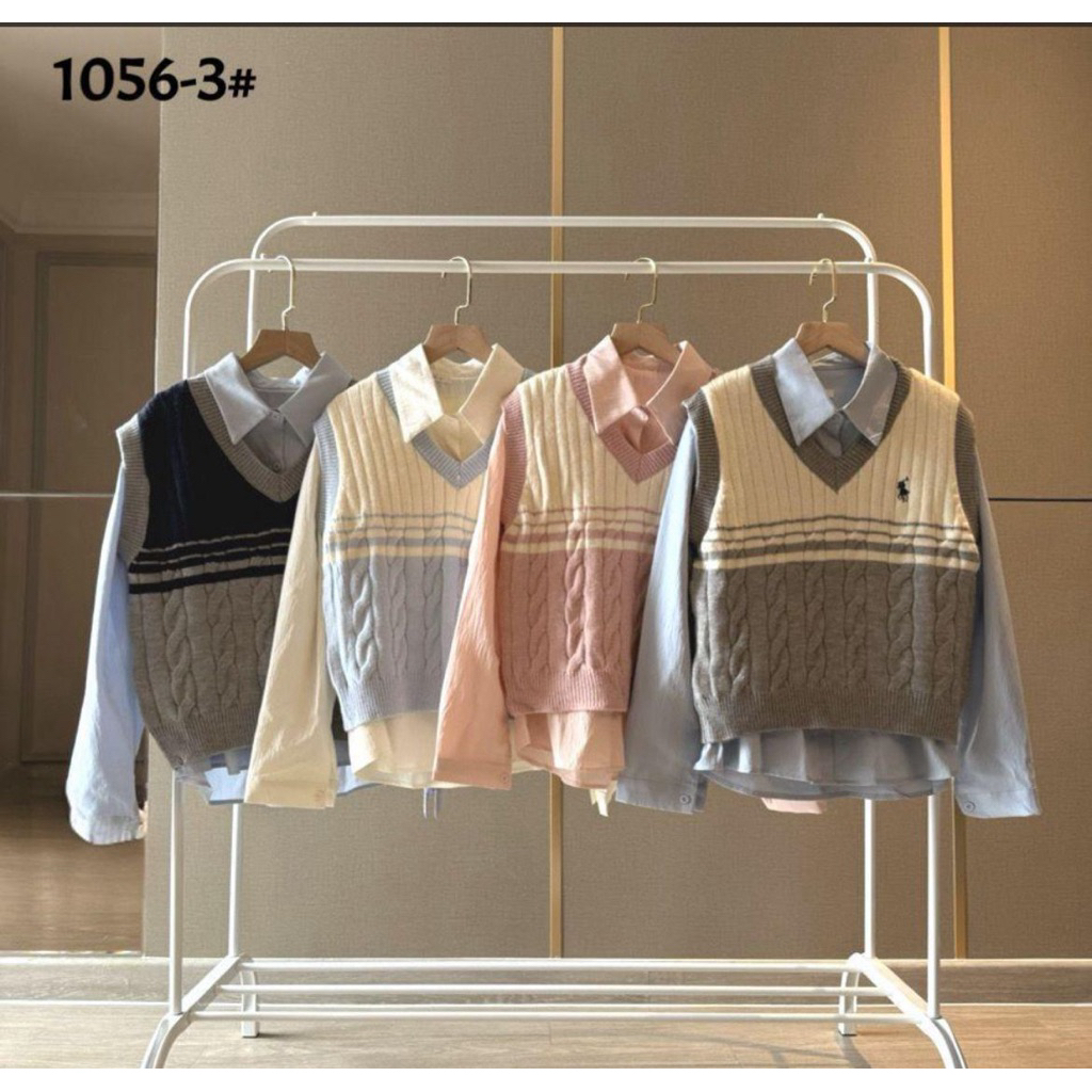 Kemeja + Vest Knit Pol0 / Baju Set Atasan Wanita Katun Rajut korean style / baju kekinian