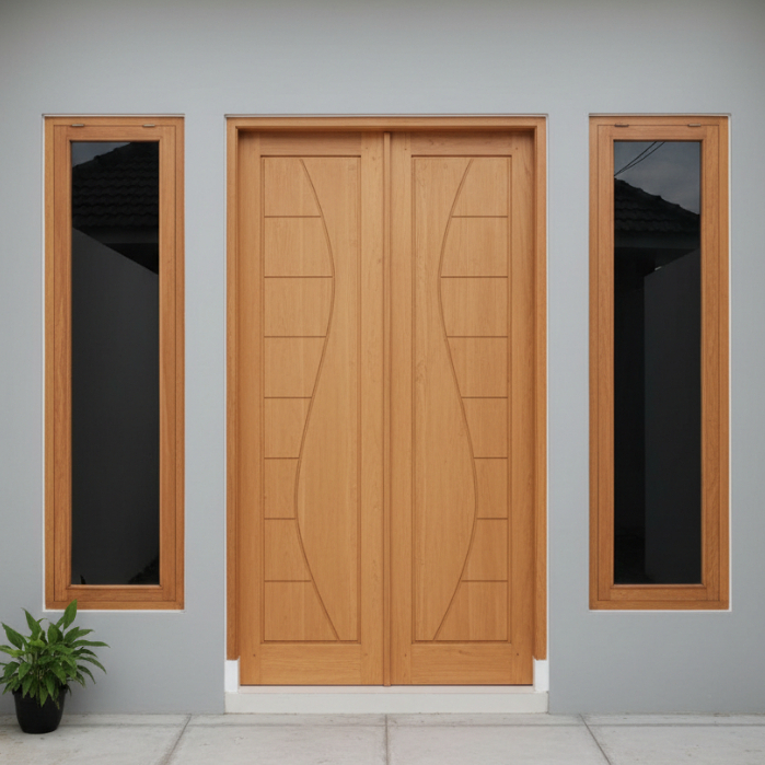 Set Kusen Pintu Utama Minimalis + Daun Pintu + Jendela Kanan Kiri