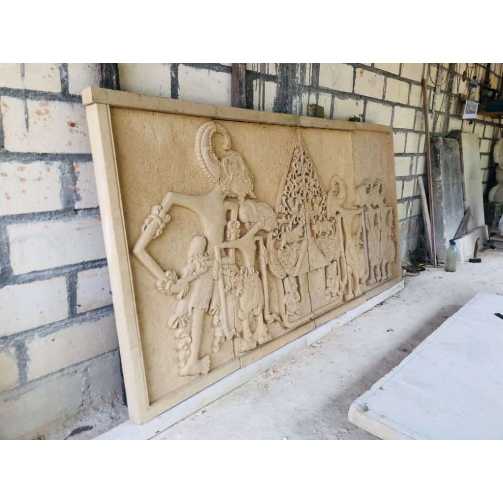 relief wayang batu ukir 100x200