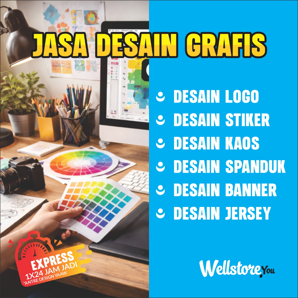 JASA DESAIN GRAFIS, DESAIN LOGO, DESAIN KAOS, DESAIN STIKER, SPANDUK, BANNER, LABEL, JERSEY