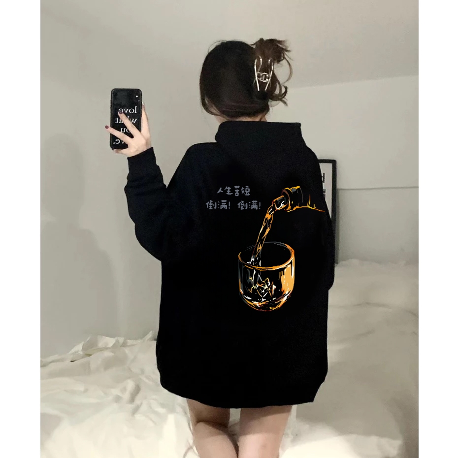 MONSEUR Hoodie Lengan Panjang Wanita Gaya Korea Dengan Motif Cetak Kreatif/Sweater Korea Lengan Panj