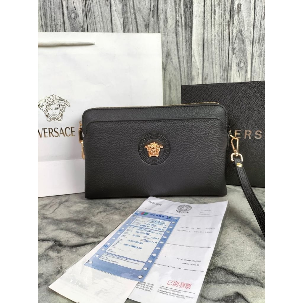handbag clutch bag Zipper lock pria vc1407 tas tangan kulit asli import