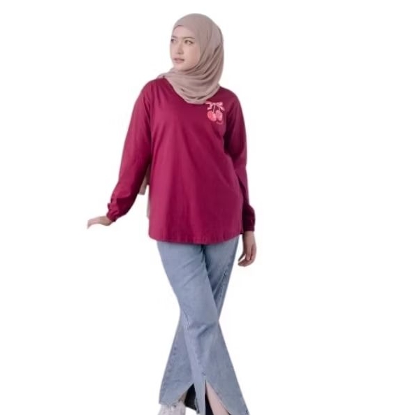 Terbaru Baju atasan wanita lengan panjang karet motif sablon