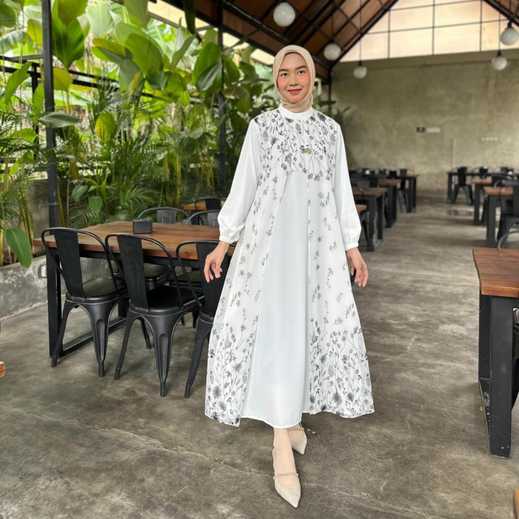 MARBELA ABAYA GAMIS PUTIH LEBARAN - DRESS COMBINASI MARBELA CERUTI
