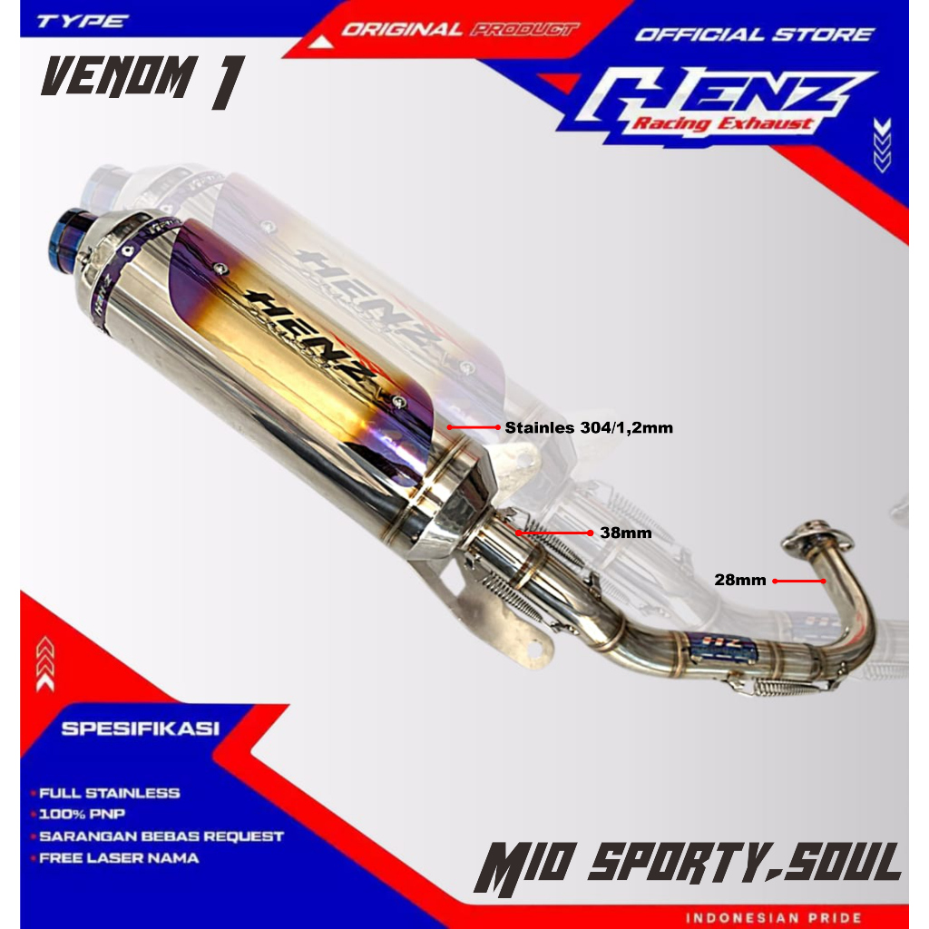 Kenalpot Mio Sporty,Soul type venom 1 Henz Racing Exhaust