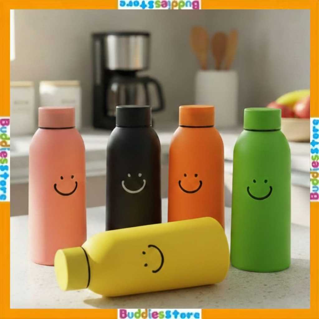 Botol Kaca Karakter Smile 420ml - Botol Air Minum Lucu Kaca Estetik Korea Style