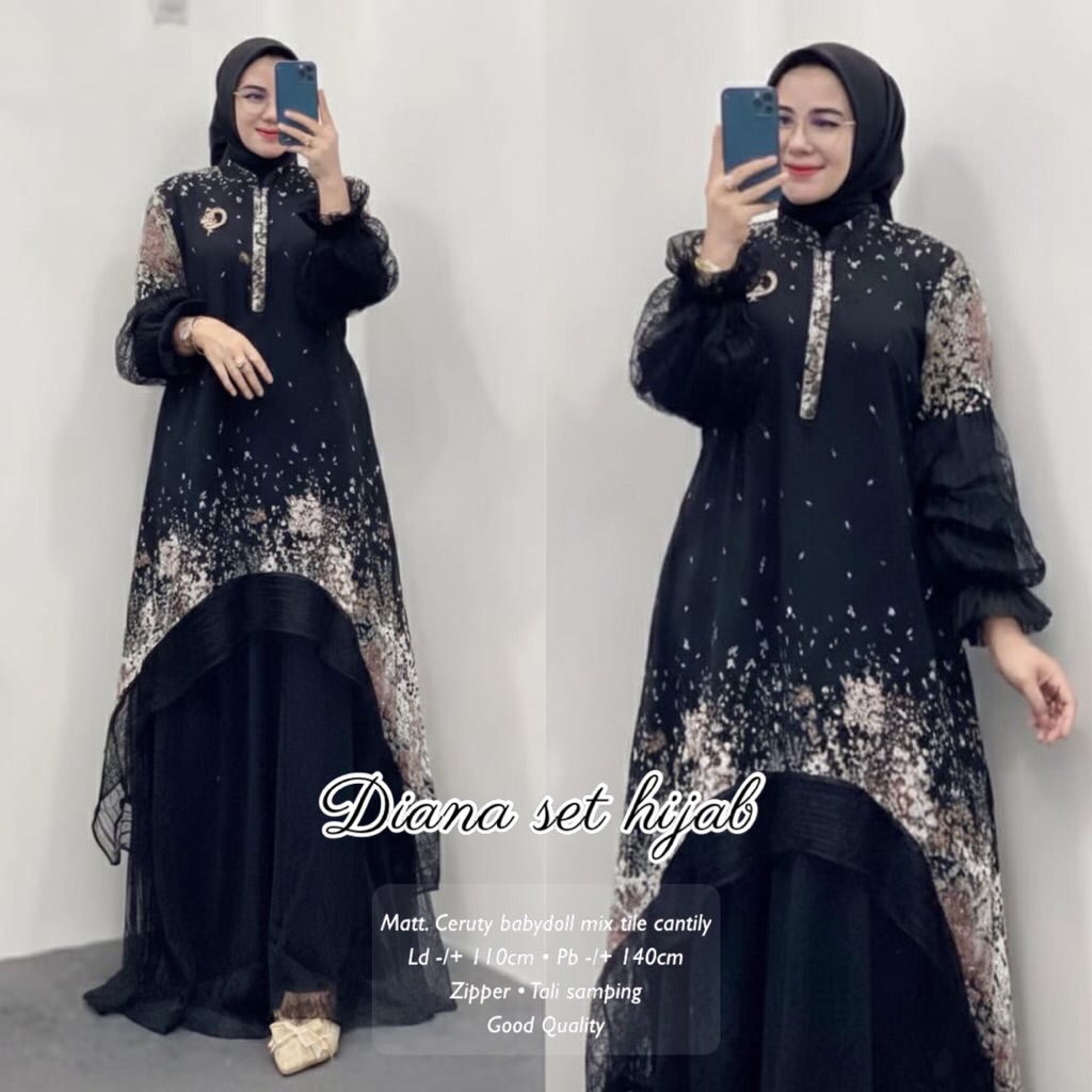 DIANA SET HIJAB | GAMIS CERUTY | GAMIS MIX BROKAT PREMIUM | GAMIS LEBARAN