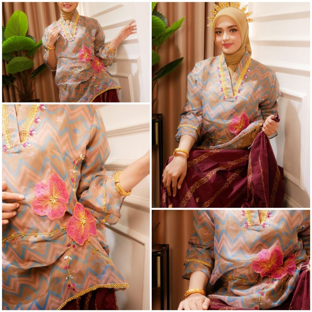 Kebaya blouse Organza Print Gradasi Bunga 3D -Alfatih