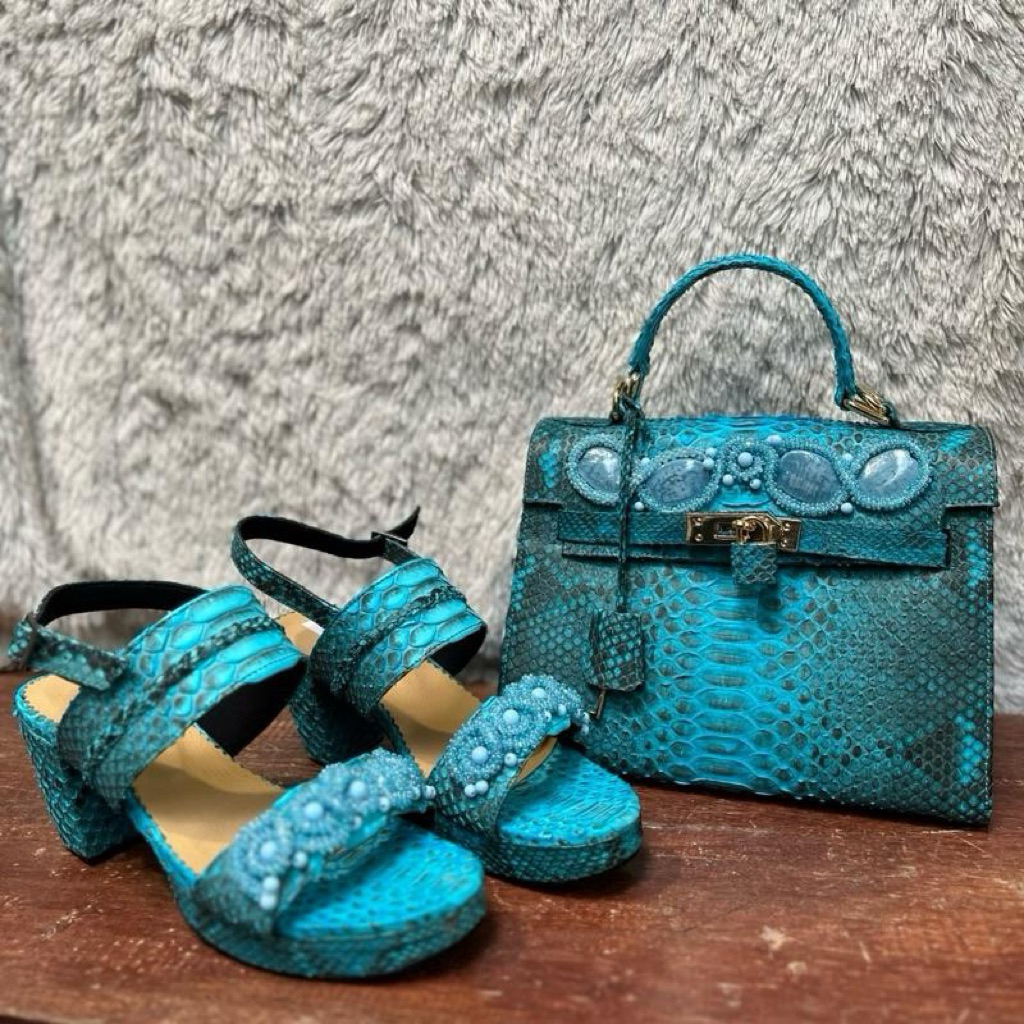 Satu set tas mini kelly size 20 cm + sandal kelabang heels 7 cm payet